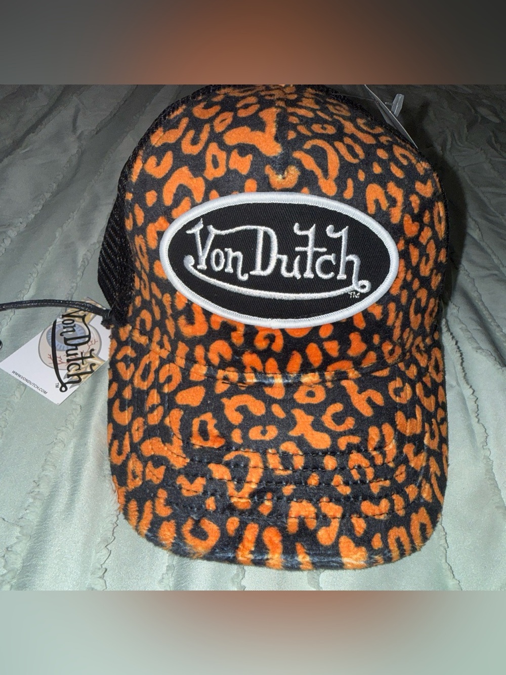 Von Dutch orange/black leopard print trucker SnapBack cap #leopardprint #trucker